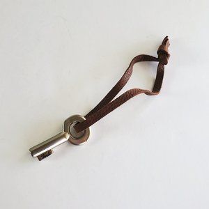 FOSSIL Silver & Brown Leather Metal Replacement Key Hang Tags Purse Charm Fob